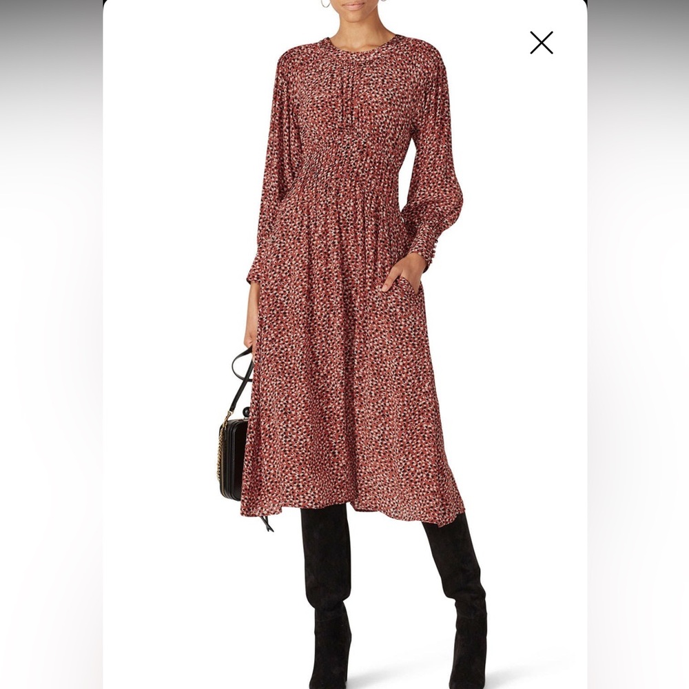 BB Dakota Wild In Style Red Printed Long Sleeve Maxi Dress Women's Size Large L